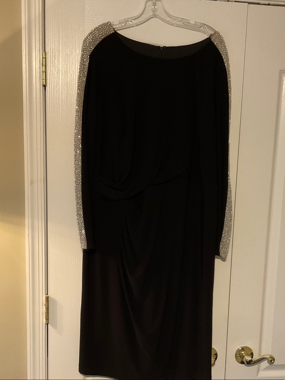 Xscape Black Long Sleeve Dress with Silver Embellished Sleeves